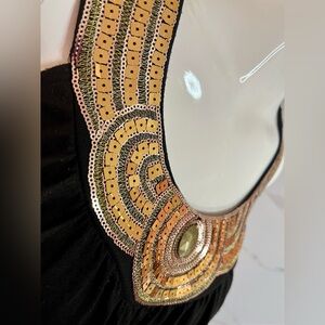 Majora Flowy Black Sleeveless Tank Gold Beaded Yoke Size L